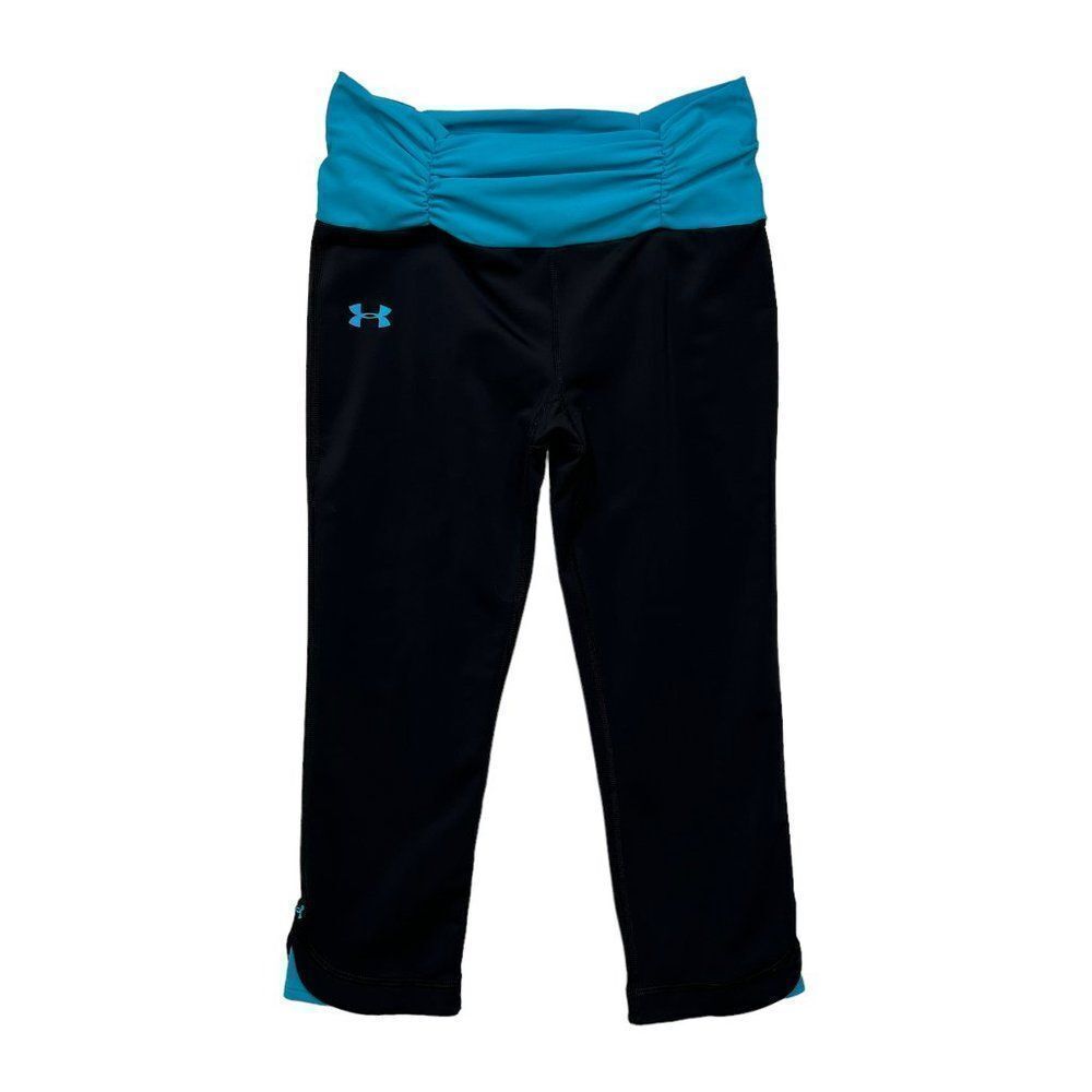Under Armour Tights Women's Size Small Black‎ Turquoise Capri Leggings